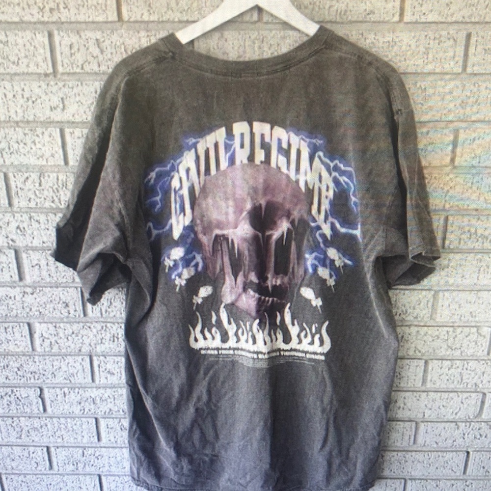 Graphic Skull Flame T-Shirt in Charcoal Gray